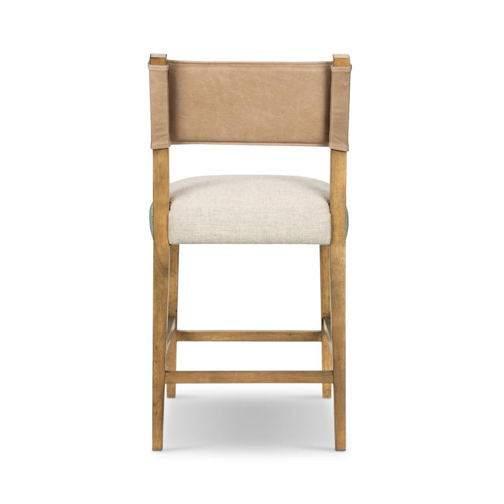 Beige Leather Back Counter Stool with Performance Fabric Seat Cushion