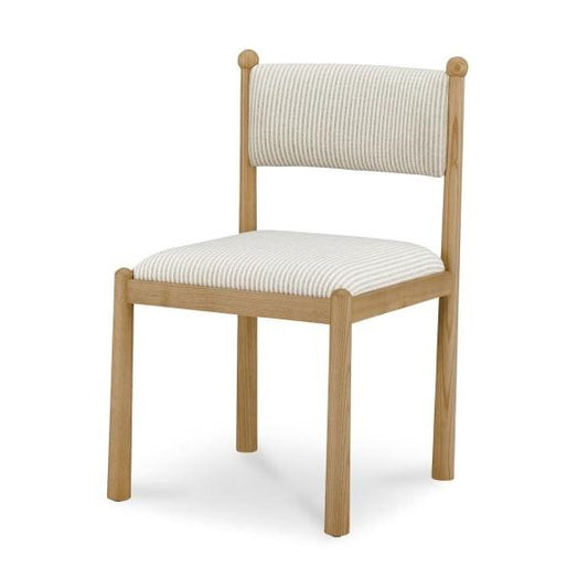 Beige Striped Fabric & Solid Ash Wood Frame Armless Dining Chair (Set of Two)