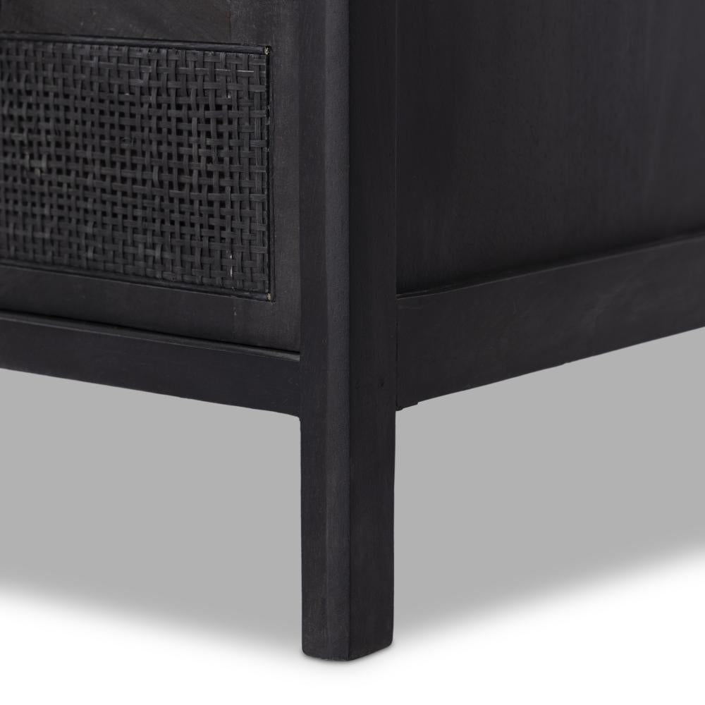 Black Cane Front 3 Drawer Mango Wood Nightstand 32 inch