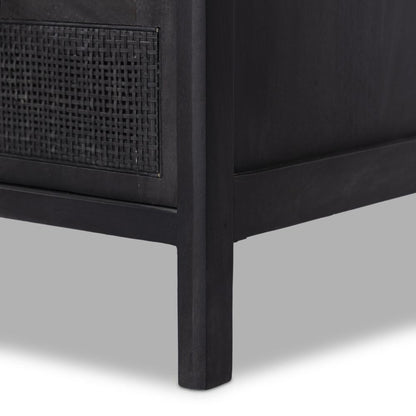 Black Cane Front 3 Drawer Mango Wood Nightstand 32 inch