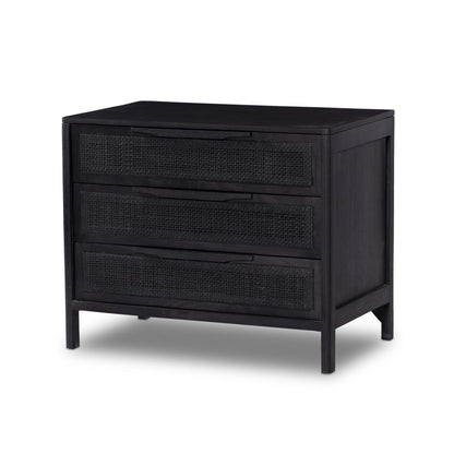 Black Cane Front 3 Drawer Mango Wood Nightstand 32 inch