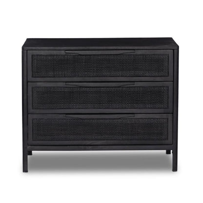 Black Cane Front 3 Drawer Mango Wood Nightstand 32 inch