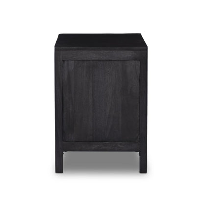 Black Cane Front 3 Drawer Mango Wood Nightstand 32 inch
