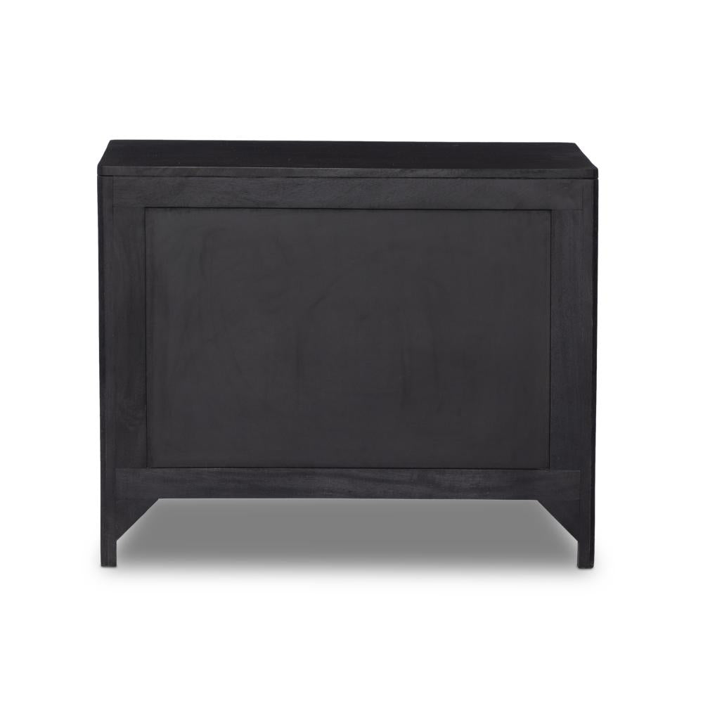 Black Cane Front 3 Drawer Mango Wood Nightstand 32 inch