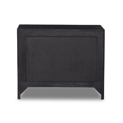 Black Cane Front 3 Drawer Mango Wood Nightstand 32 inch