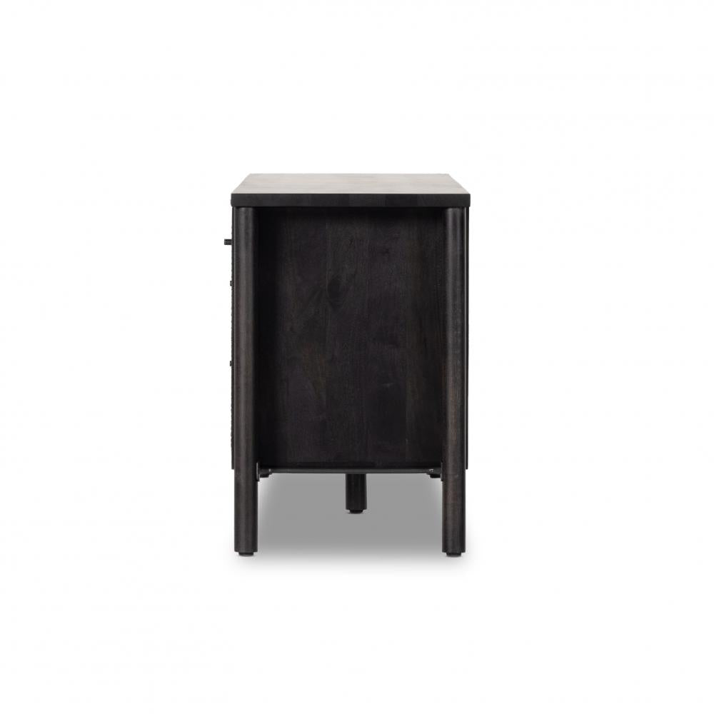 Black Cane & Solid Mango Wood Media Console Storage Cabinet 82 inch