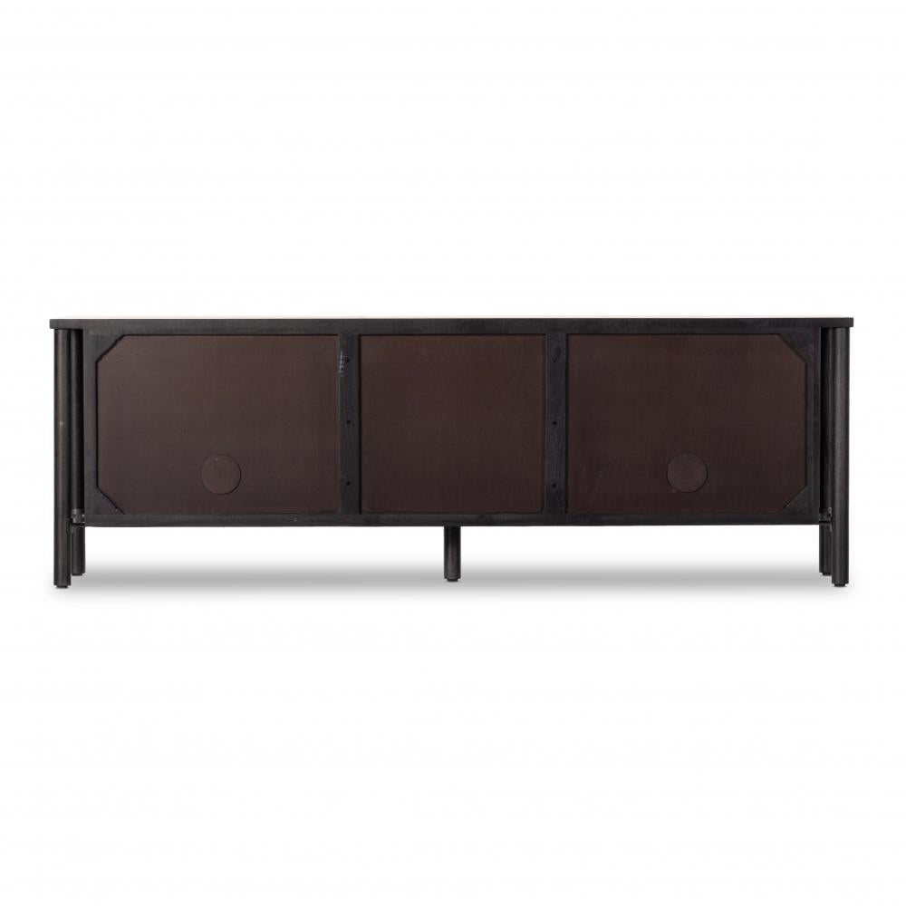 Black Cane & Solid Mango Wood Media Console Storage Cabinet 82 inch