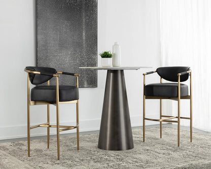 Black Faux Leather & Gold Metal Bar Stool