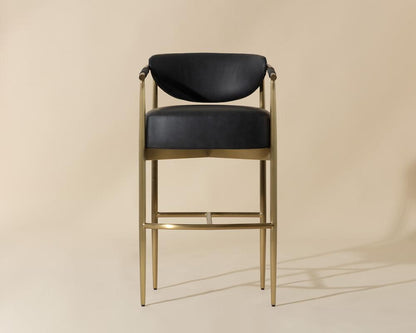 Black Faux Leather & Gold Metal Bar Stool