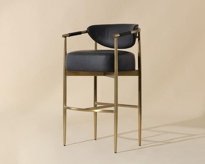 Black Faux Leather & Gold Metal Bar Stool