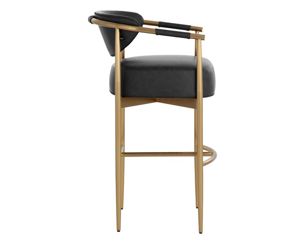 Black Faux Leather & Gold Metal Bar Stool