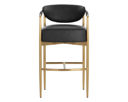 Black Faux Leather & Gold Metal Bar Stool