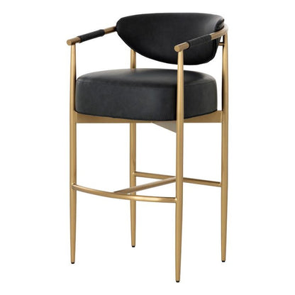 Black Faux Leather & Gold Metal Bar Stool