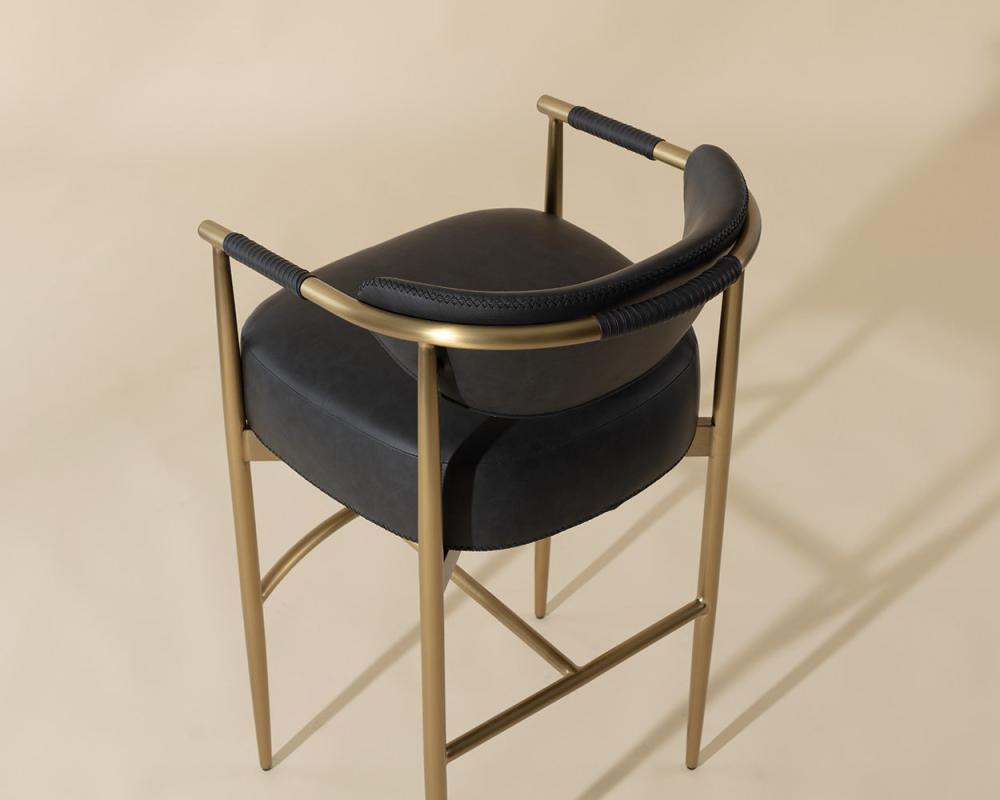 Black Faux Leather & Gold Metal Bar Stool