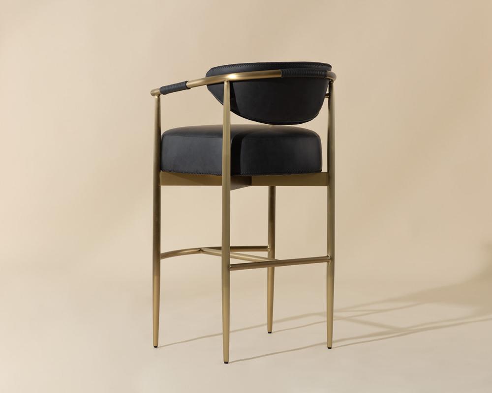 Black Faux Leather & Gold Metal Bar Stool