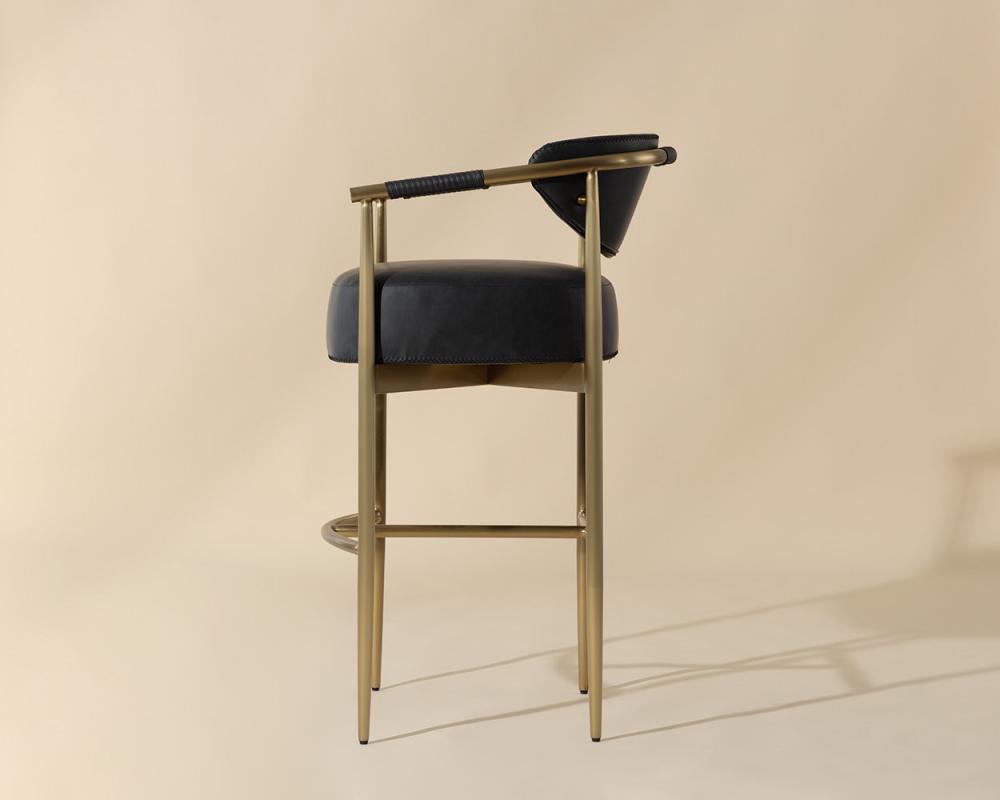 Black Faux Leather & Gold Metal Bar Stool