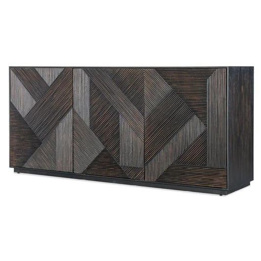 Black Geometric Carved Wood Sideboard Credenza Media Console 72 inch