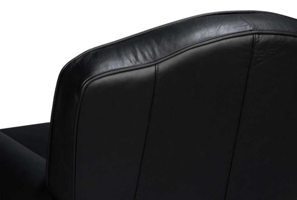 Black Leather French Club Swivel Chair with Brass Nailheads