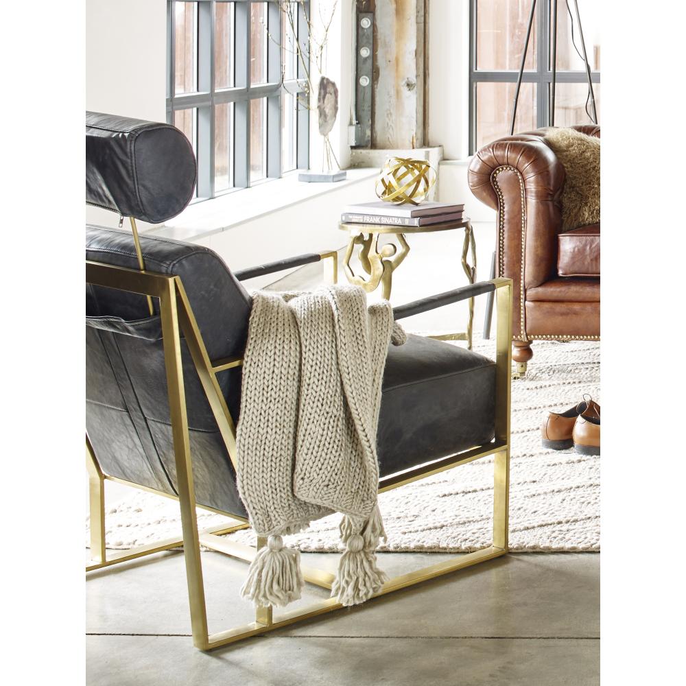 Black Leather & Gold Metal Frame Lounge Chair Armchair