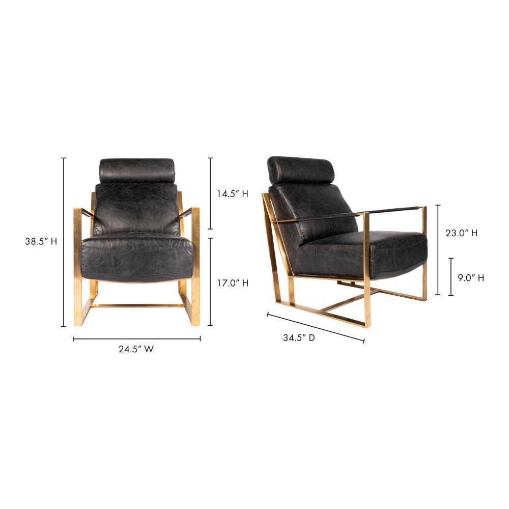 Black Leather & Gold Metal Frame Lounge Chair Armchair