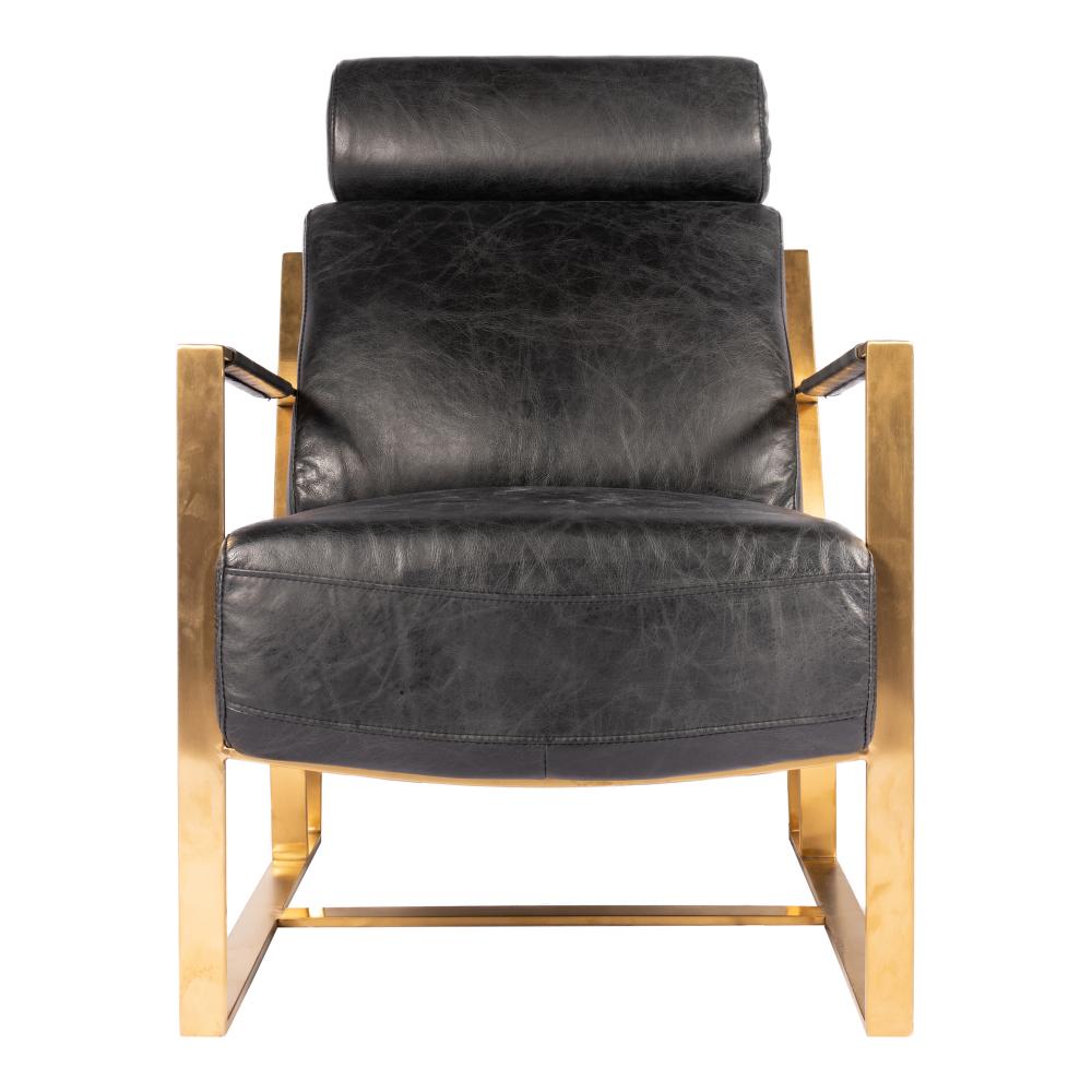 Black Leather & Gold Metal Frame Lounge Chair Armchair