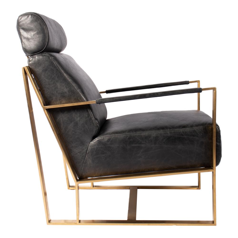 Black Leather & Gold Metal Frame Lounge Chair Armchair