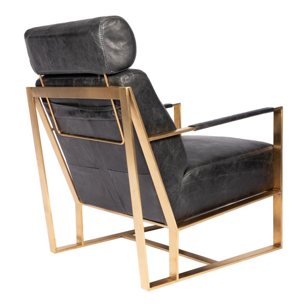 Black Leather & Gold Metal Frame Lounge Chair Armchair