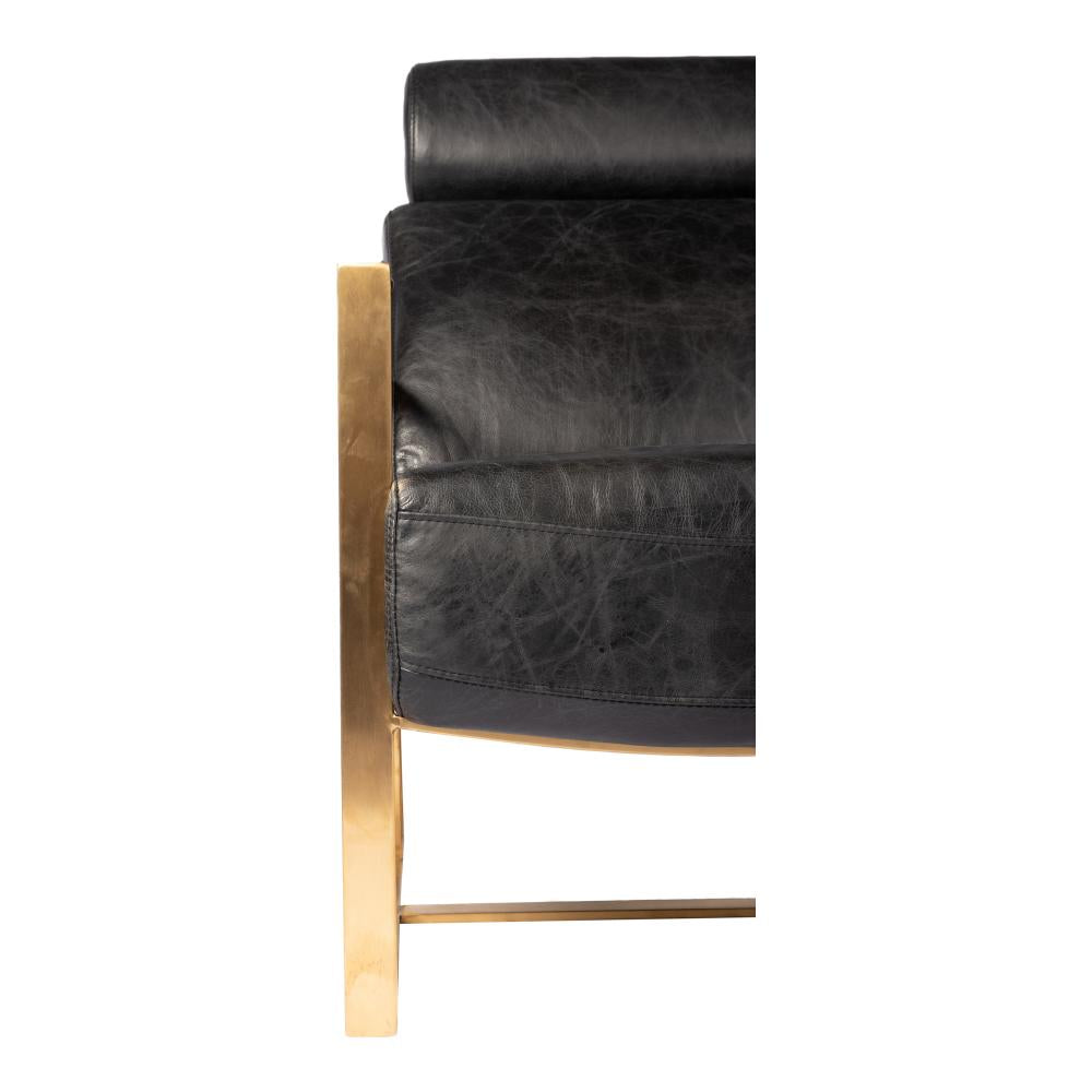 Black Leather & Gold Metal Frame Lounge Chair Armchair