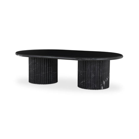 Black Marble Reeded Pillar Columns Oval Coffee Table 55 inch