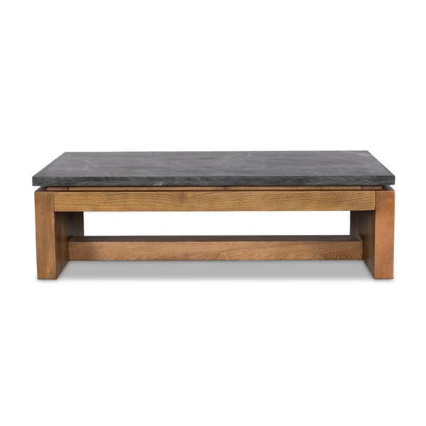 Black Marble & Solid Oak Wood Rectangle Coffee Table 55 inch