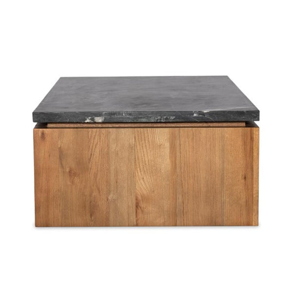 Black Marble & Solid Oak Wood Rectangle Coffee Table 55 inch