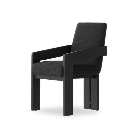 Black Modern 3 Leg High Back Armchair Dining Chair Performance Fabric Solid Wood