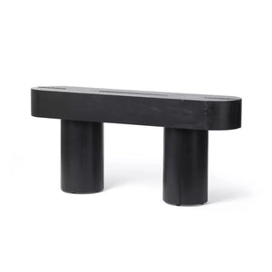Black Modern Rustic Oval Console Table Solid Pine Wood 63 inch