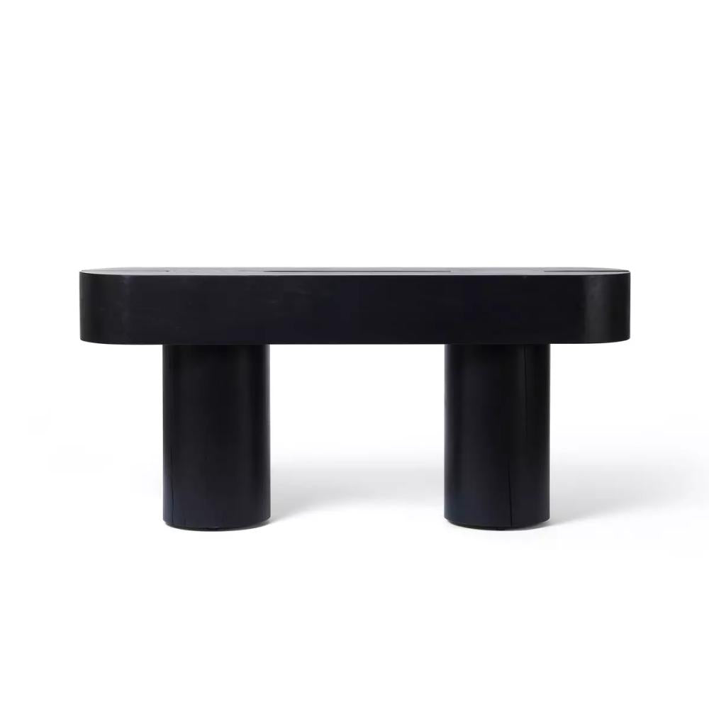 Black Modern Rustic Oval Console Table Solid Pine Wood 63 inch