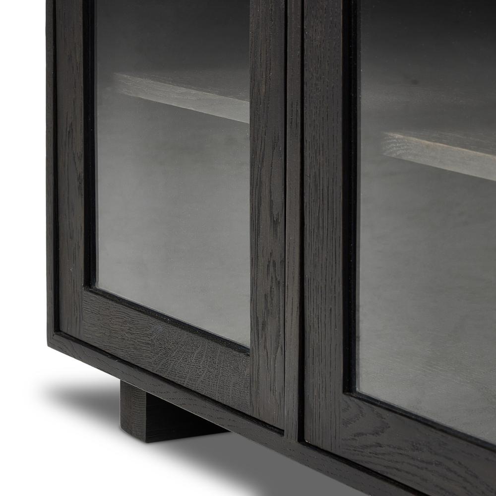 Black Oak Wood Low Profile Media Console Storage Cabinet TV Stand 92 inch