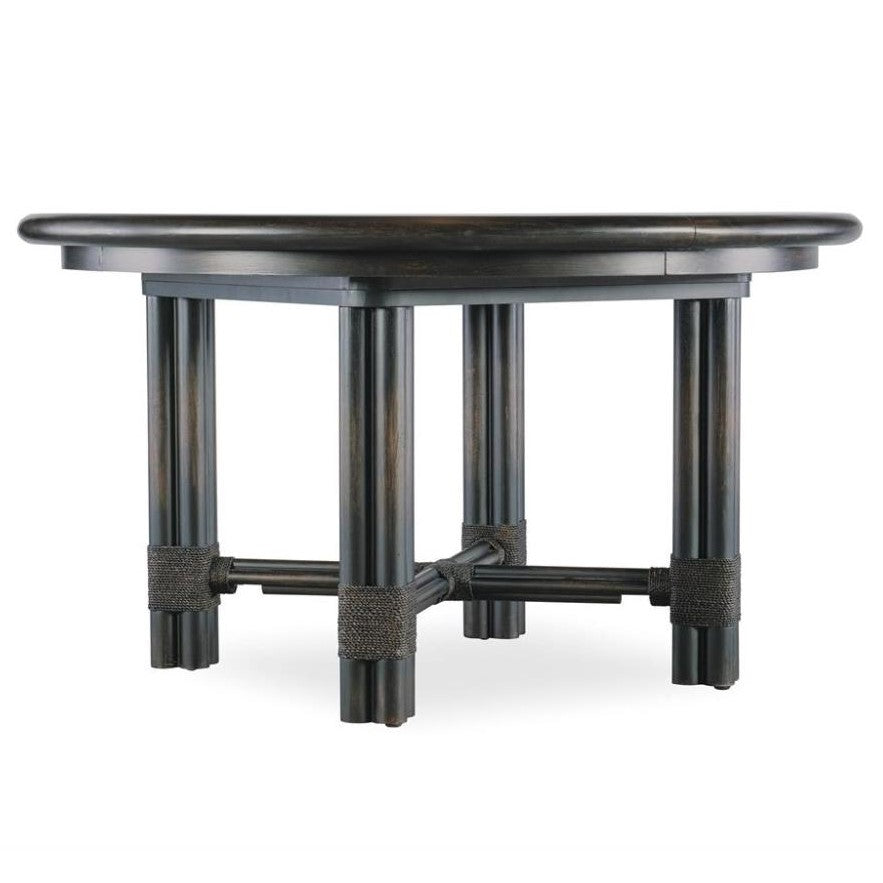 Black Rattan Round Extension Dining Table with Leaf 54 inch