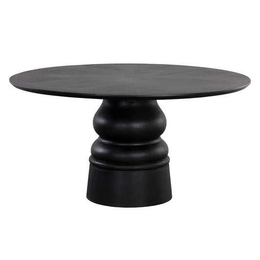 Black Solid Oak Wood Round Pedestal Dining Table 60 inch