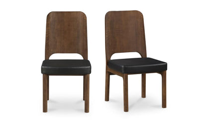 Black Vegan Leather & Brown Solid Ash Wood Curved Back Armless Dining Chair (Set of Two)