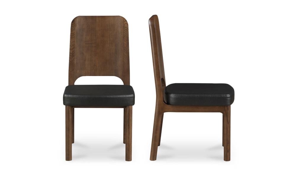 Black Vegan Leather & Brown Solid Ash Wood Curved Back Armless Dining Chair (Set of Two)