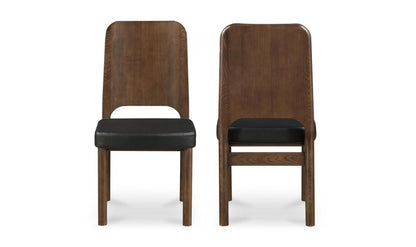 Black Vegan Leather & Brown Solid Ash Wood Curved Back Armless Dining Chair (Set of Two)