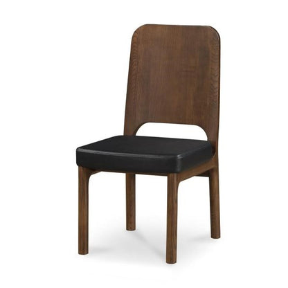 Black Vegan Leather & Brown Solid Ash Wood Curved Back Armless Dining Chair (Set of Two)