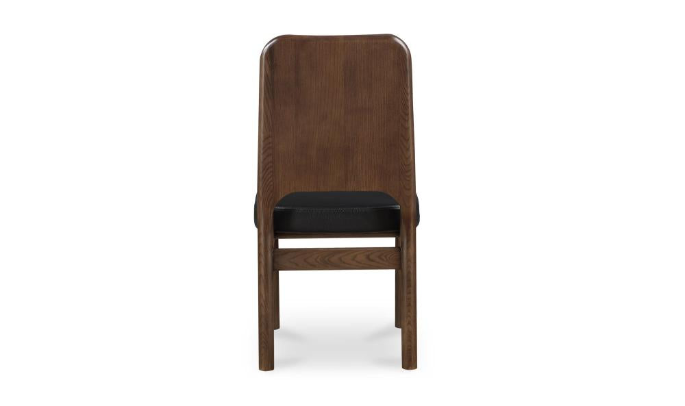 Black Vegan Leather & Brown Solid Ash Wood Curved Back Armless Dining Chair (Set of Two)