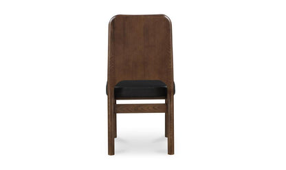 Black Vegan Leather & Brown Solid Ash Wood Curved Back Armless Dining Chair (Set of Two)