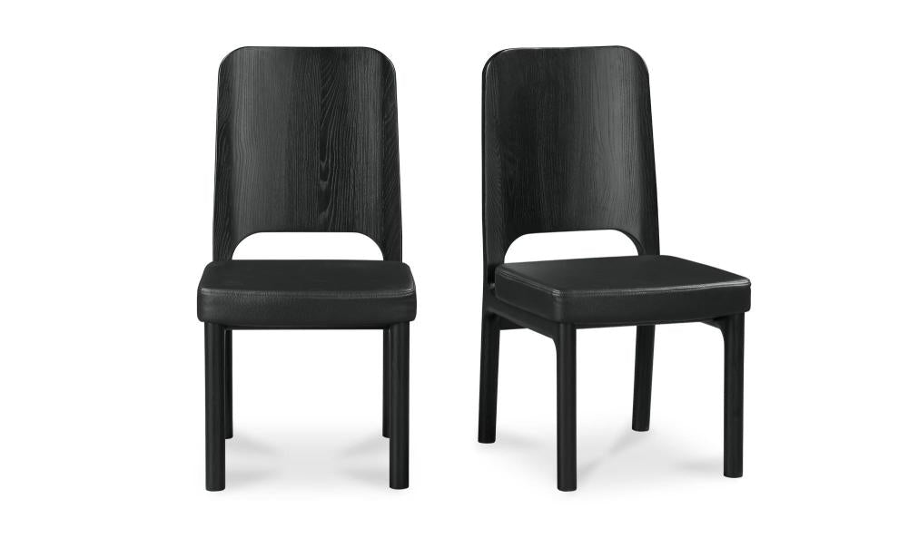 Black Vegan Leather & Solid Ash Wood Curved Back Armless Dining Chair (Set of Two)