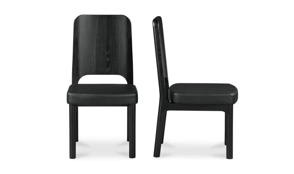 Black Vegan Leather & Solid Ash Wood Curved Back Armless Dining Chair (Set of Two)