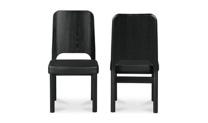 Black Vegan Leather & Solid Ash Wood Curved Back Armless Dining Chair (Set of Two)