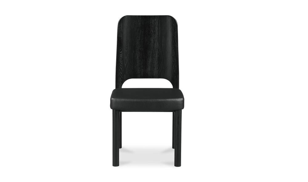 Black Vegan Leather & Solid Ash Wood Curved Back Armless Dining Chair (Set of Two)