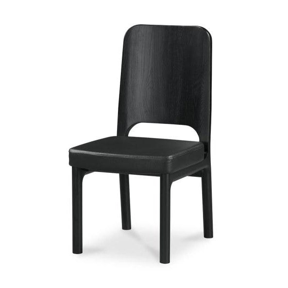 Black Vegan Leather & Solid Ash Wood Curved Back Armless Dining Chair (Set of Two)