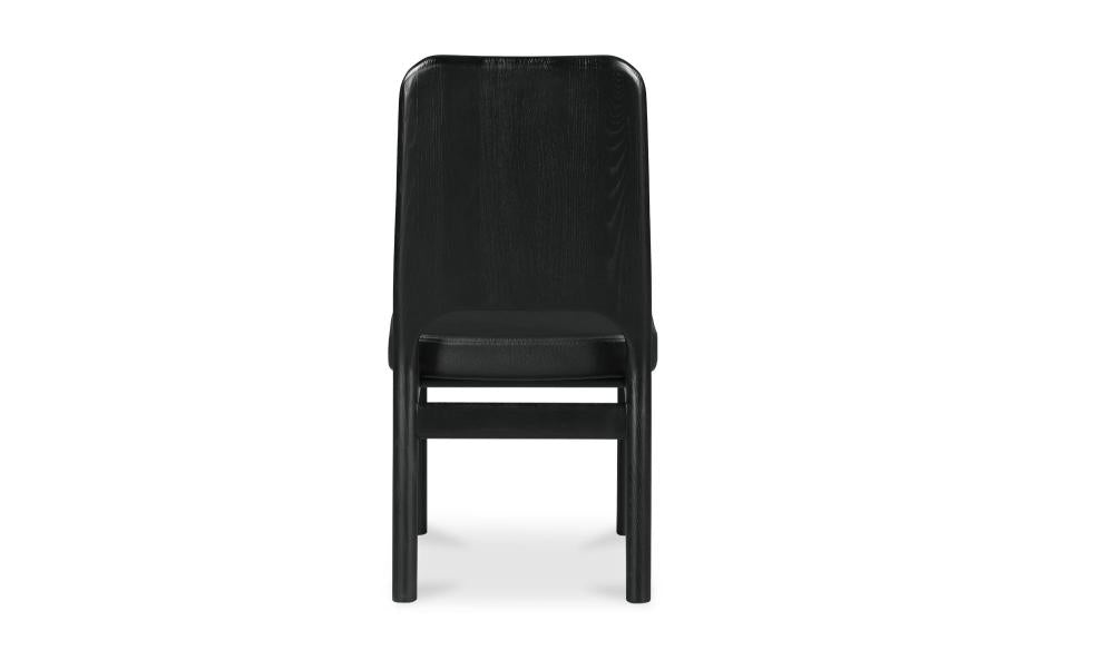 Black Vegan Leather & Solid Ash Wood Curved Back Armless Dining Chair (Set of Two)