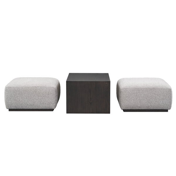 Cocktail Ottoman in Subtle Chalk Performance Fabric and Dark Cinder Ash Wood 48 inch